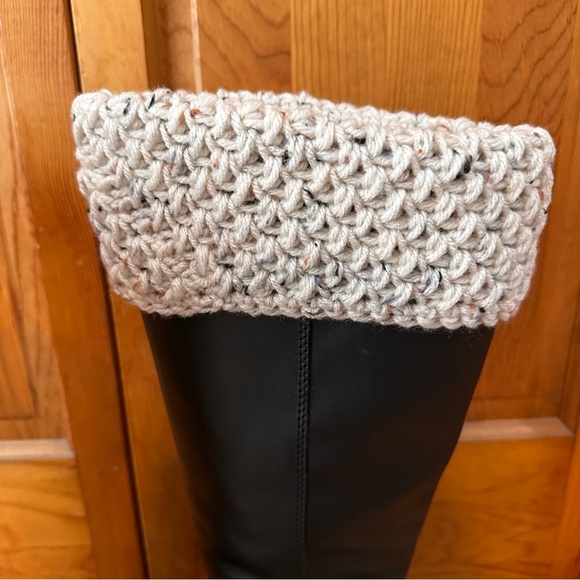 Hand knit/crochet, Boot Cuffs Oatmeal color to match-any outfit, reversible ￼ - Picture 3 of 4